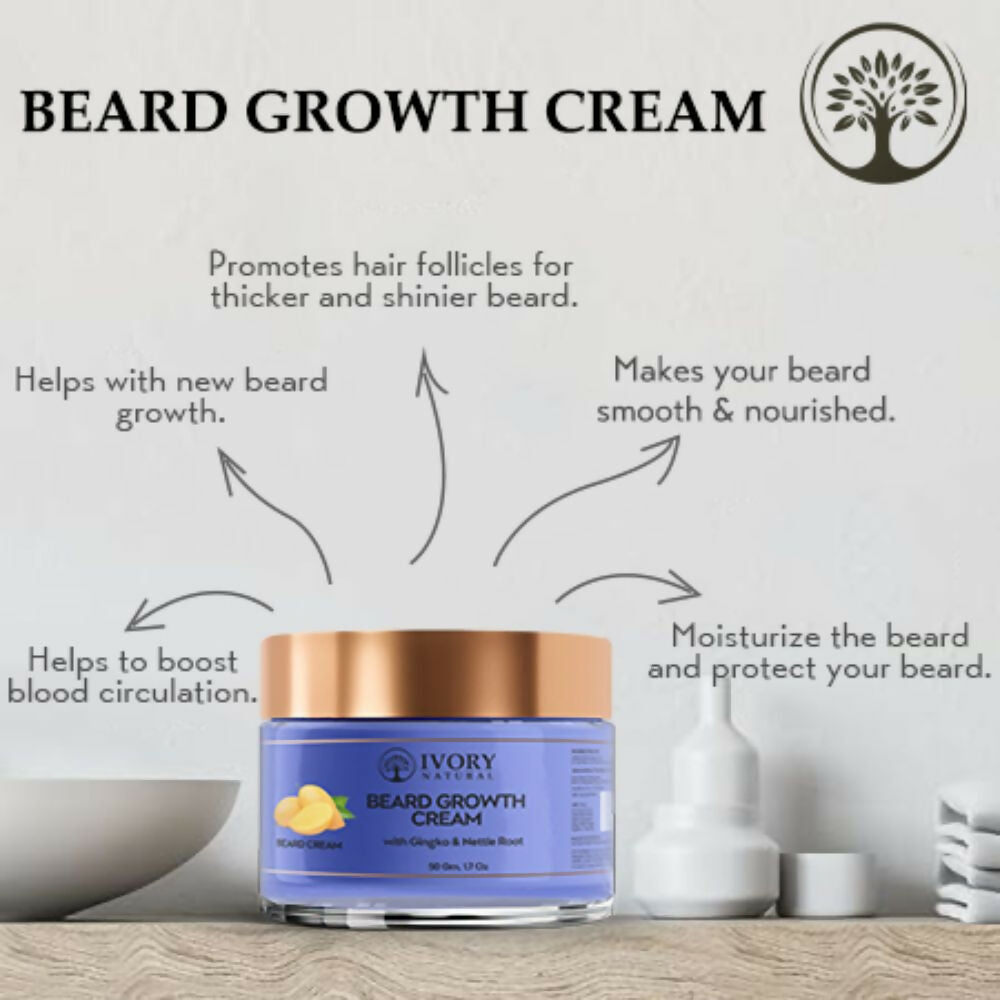 Ivory Natural Beard Growth Cream - Biotin Boosted Hair Follicle For New Hair Cycle | Grocsy