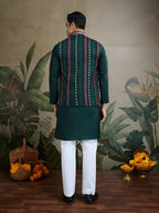 Vastranavya Green Exclusive Festival Viscose Silk Thread & Swarovski Embroidered Work Mens Wear Kurta & Koti | Grocsy