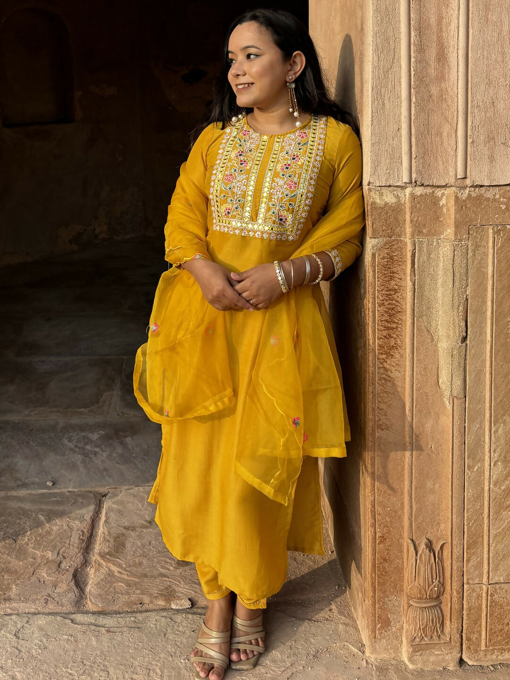 Vellora Mustard Yellow Silk Blend Festive Style Readymade Salwar Suit | Grocsy
