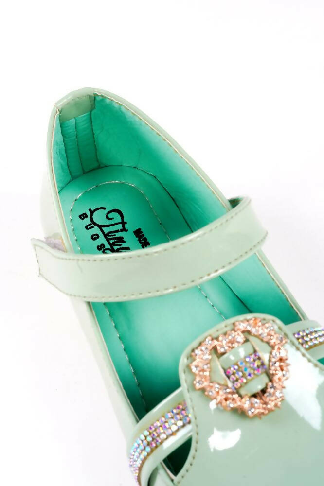 Tiny Bugs Girls Party Wear Velcro Ballerinas - Green | Grocsy