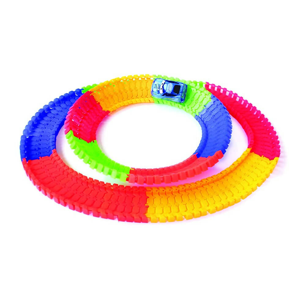 Kipa 2 Magic Race car with 238 Bend Flex and Glow Tracks, Plastic Magic 14 Feet Long Flexible Tracks Car Play Set for Kids (Multi Color) | Grocsy