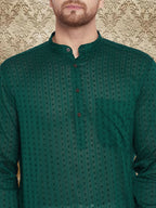 Even Apparels Men's Pure Cotton Green Kurta | Grocsy