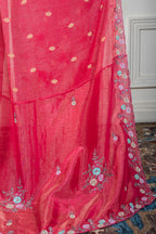 Morchari Pink Pure Chiffon Hand Embroidery Saree And Stitched Blouse | Grocsy