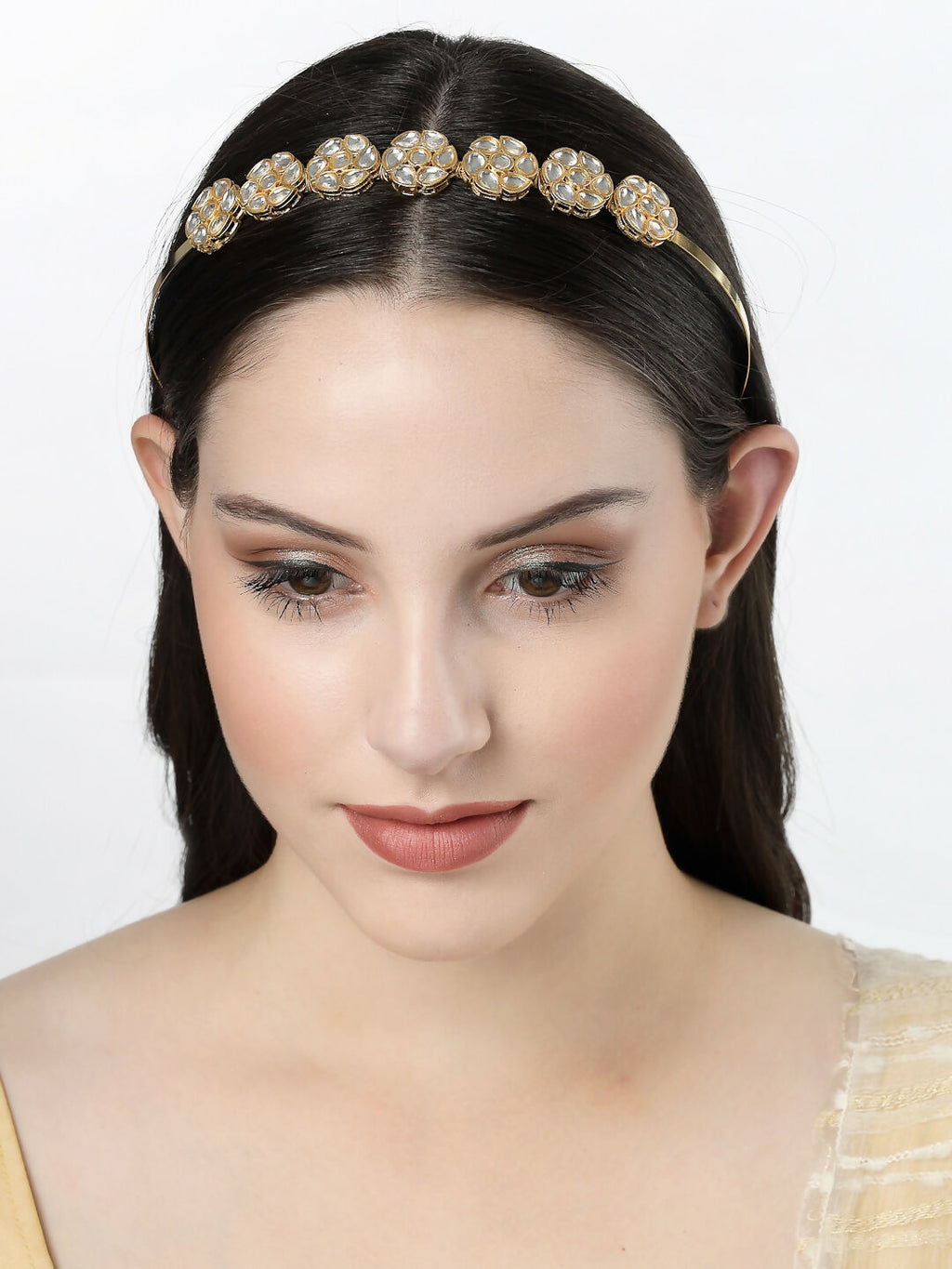 NVR Women's Gold-Polished Kundan Embellished Hairband | Grocsy