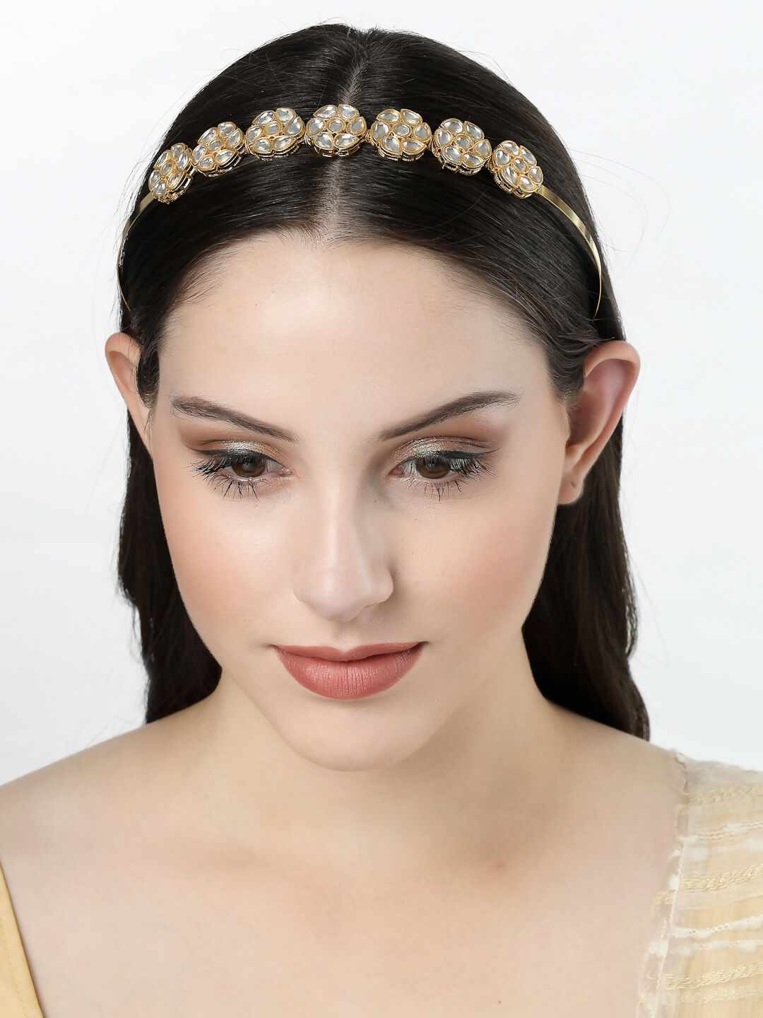 NVR Women's Gold-Polished Kundan Embellished Hairband | Grocsy
