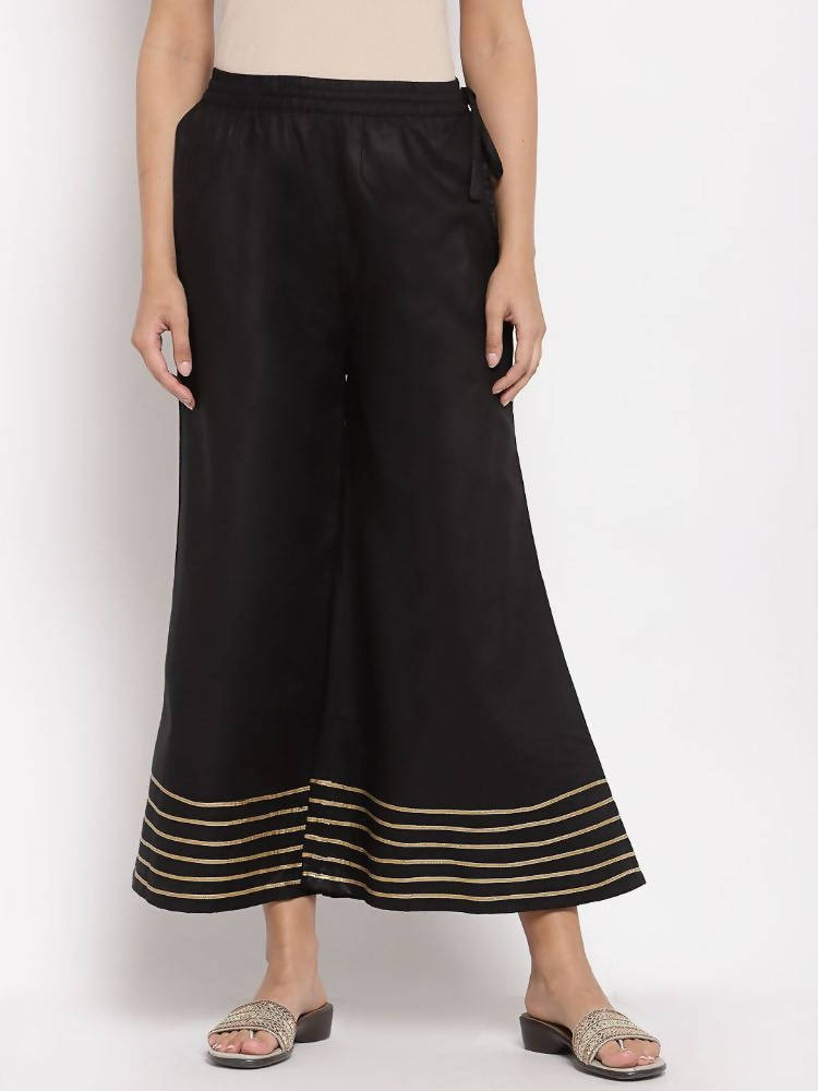 Myshka Women's Black Cotton Solid Casual Palazzo | Grocsy