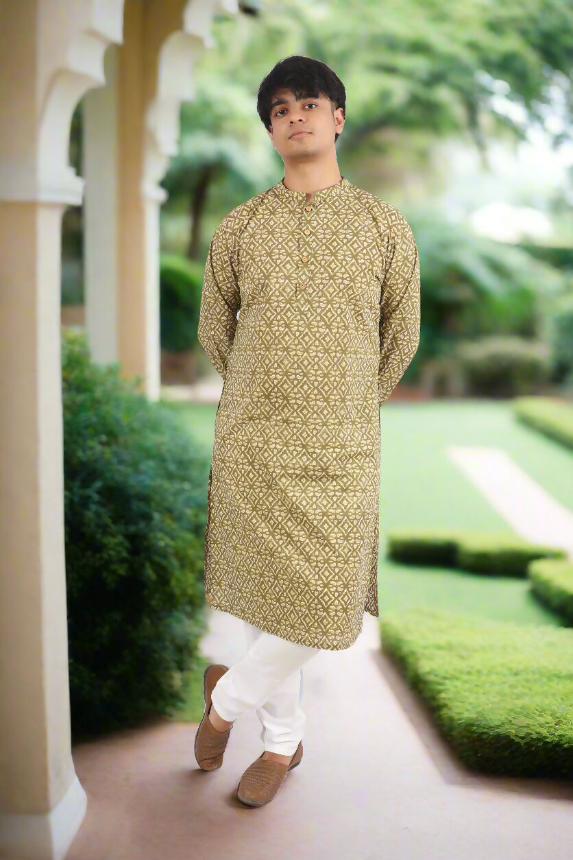 Souchii Men Pure Cotton Geometric Printed Straight Kurta | Grocsy