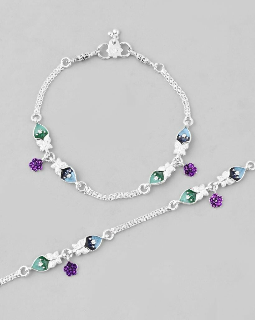 VOJ Set of 2 Mutli Color Meenakari Anklet | Grocsy