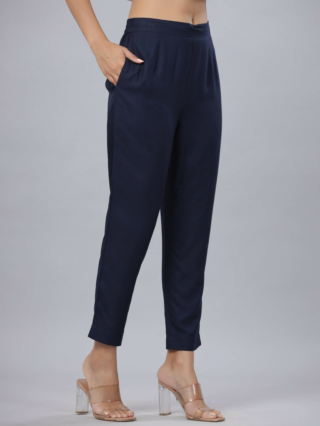 Juniper Women's Navy Rayon Solid Stright Slim Pant | Grocsy