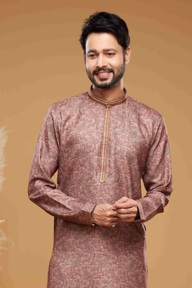 Raivat Ethnic Art Silk Digital Print Pintux Work Kurta Pajama In Onion Pink Colour | Grocsy