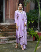 Vaasva Women's Tissue Silk Emboidered Suit Set With Solid Pant & Solid Embroidered Dupatta | Grocsy