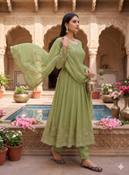Teeya Creation New Stylish Trendy Elegant Peach Embroidered Anarkali Suit with Dupatta | Grocsy