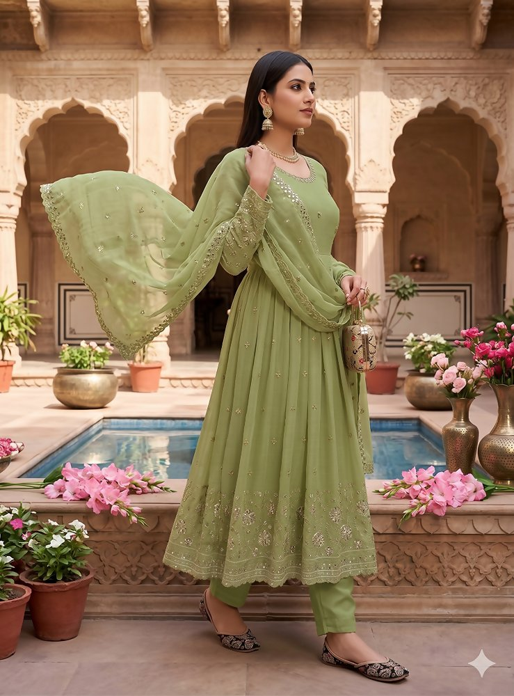 Teeya Creation New Stylish Trendy Elegant Peach Embroidered Anarkali Suit with Dupatta | Grocsy