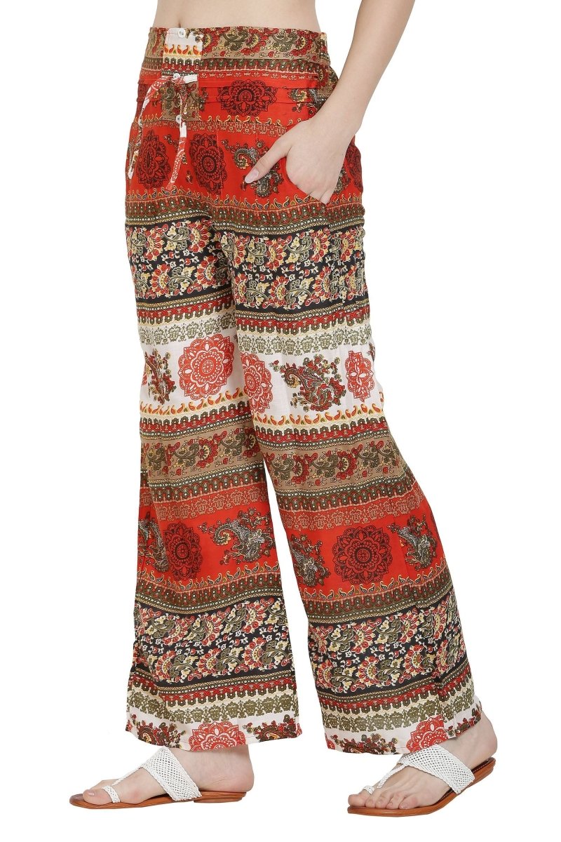 Asmaani Orange Color Mix Print Palazzo | Grocsy