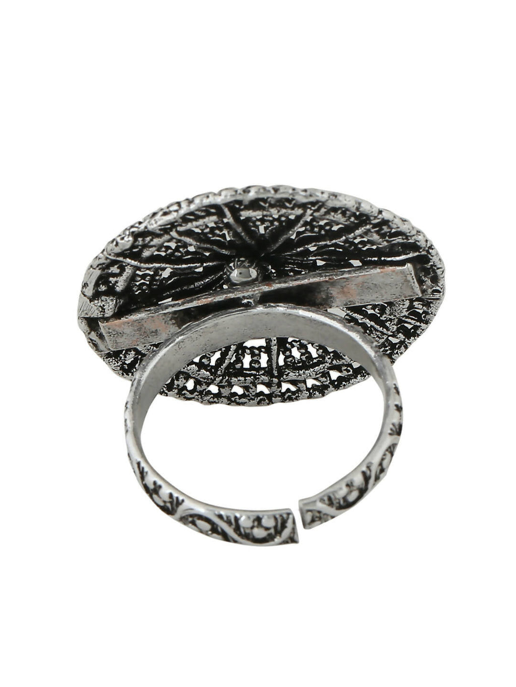 NVR Women's Oxidised Silver Plated Adjustable Finger Ring | Grocsy