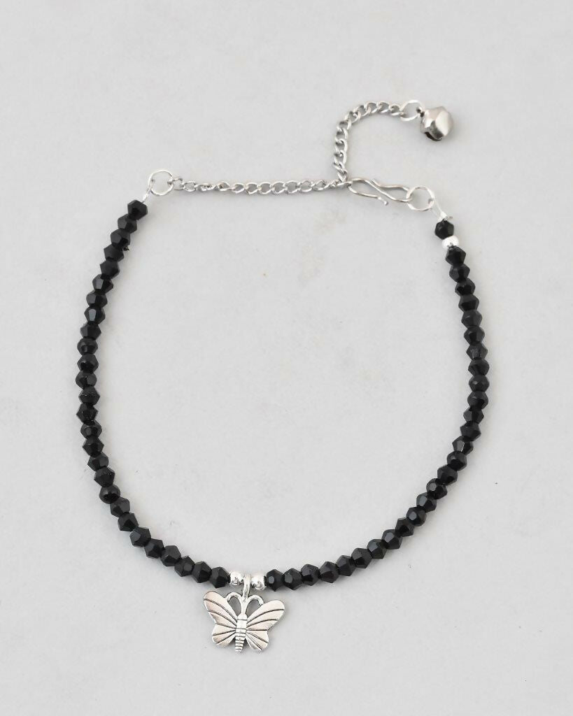 VOJ Set of 2 Butterfly Black Beads Anklet | Grocsy