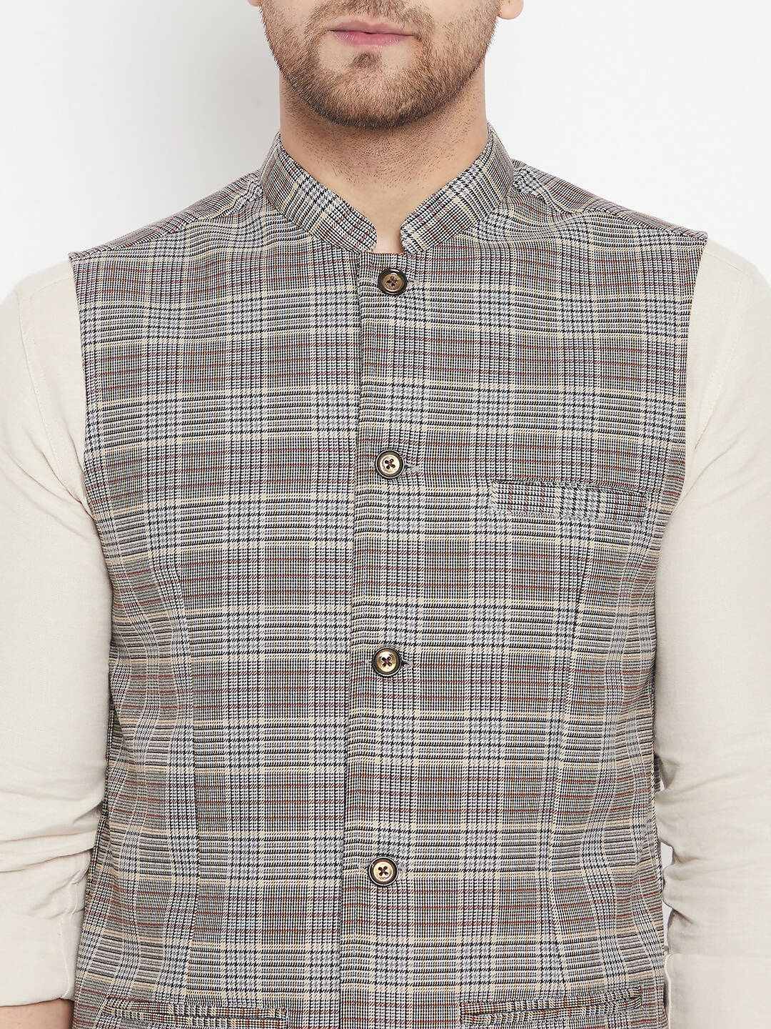 Even Apparels Multi Merino Men's Nehru Jacket-Contrast Lining-Free Pocket Square | Grocsy