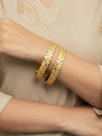 NVR Women Set of 2 Leaf Design Gold Plated Kada Bangle | Grocsy