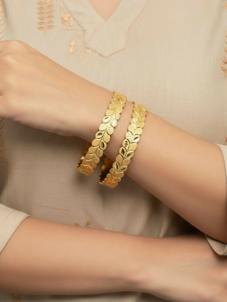 NVR Women Set of 2 Leaf Design Gold Plated Kada Bangle | Grocsy