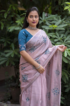 Mine Pure Linen Ethnic Motifs Saree with Unstitched Blouse - A2M | Grocsy