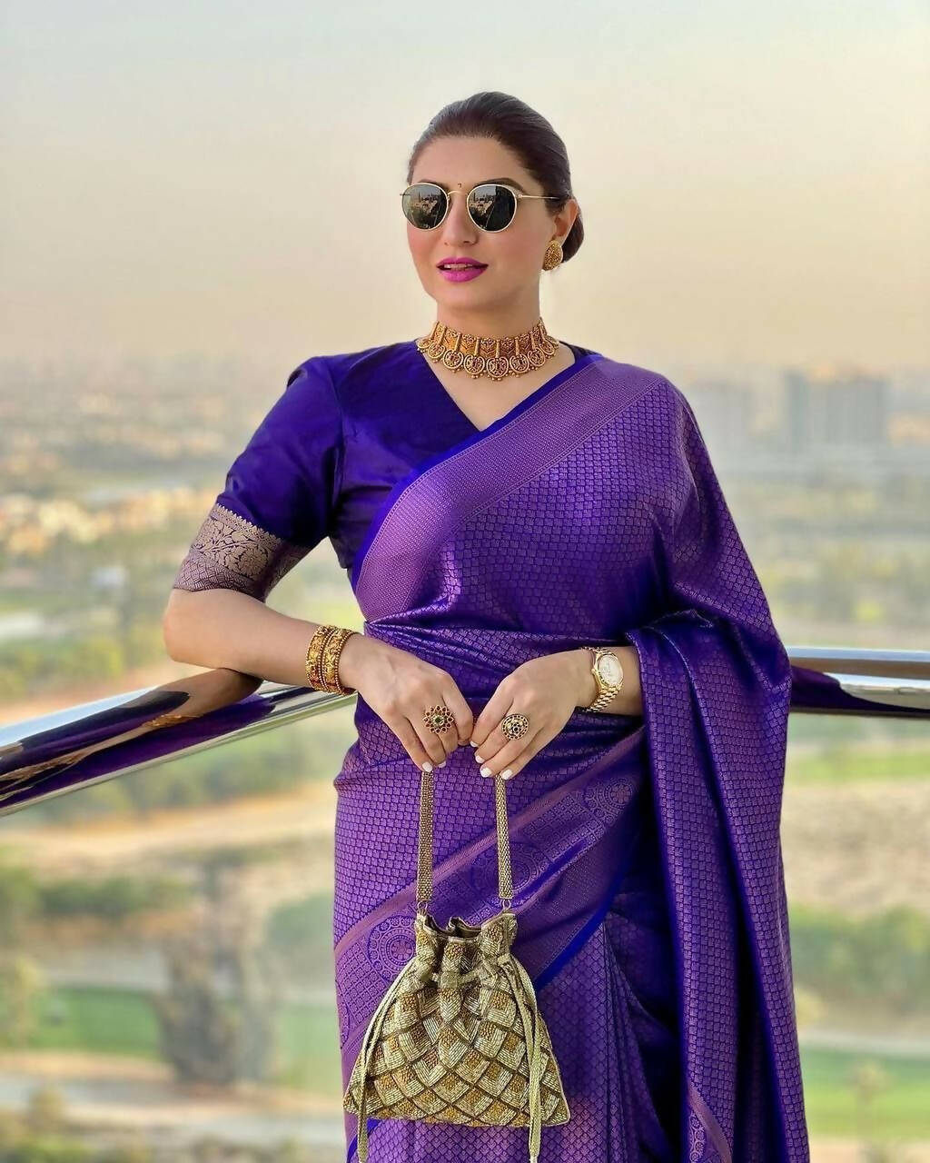 DEIANA'S Beautiful Designer Golden zari Soft Lichi Silk Saree - Blue | Grocsy