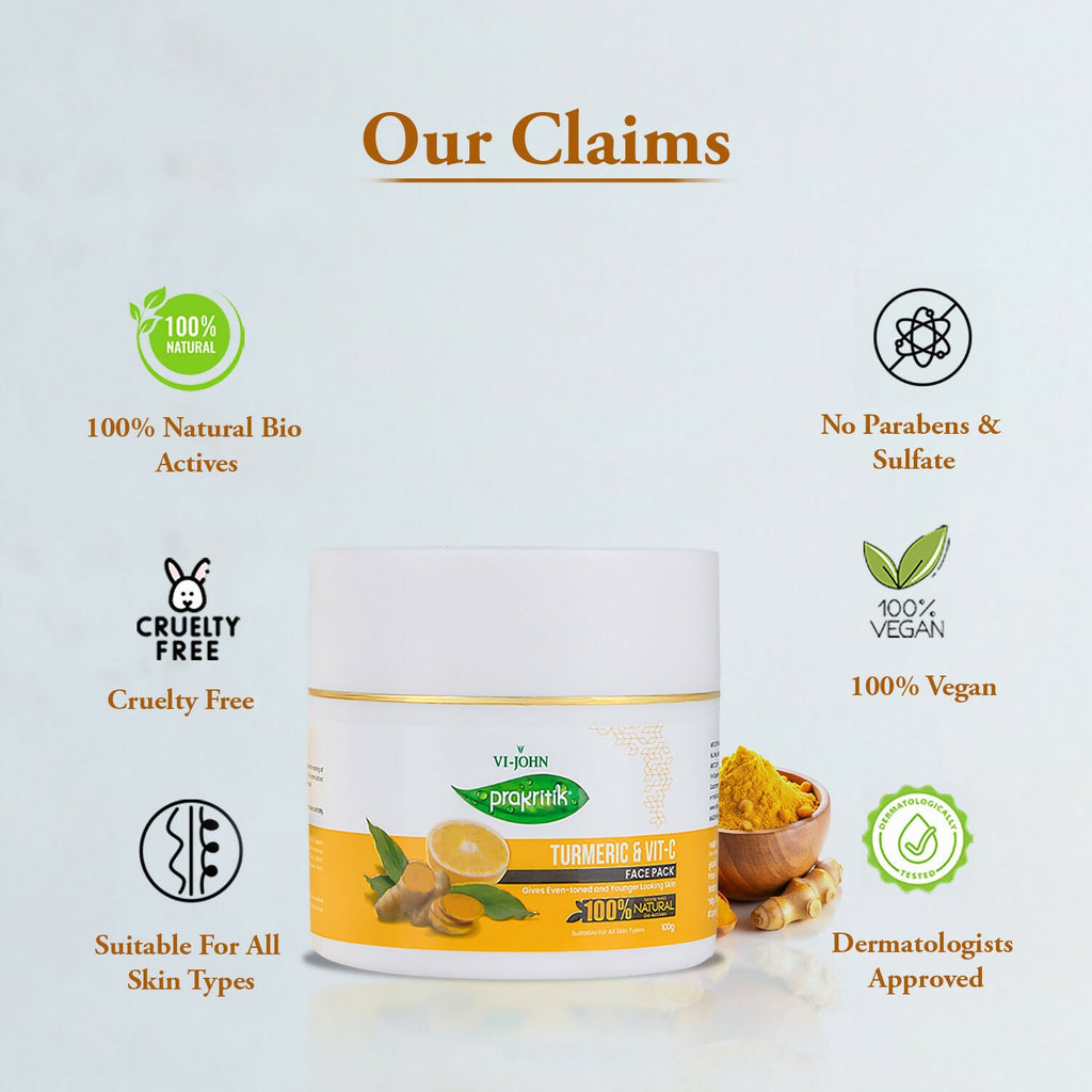 VI-JOHN Prakritik Vitamin C & Turmeric Face Pack Fades Dark Spots, 100% Natural Bio Actives | Grocsy