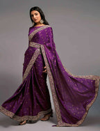 PR Fashion Wine Chinon Embroidery Lace Saree | Grocsy