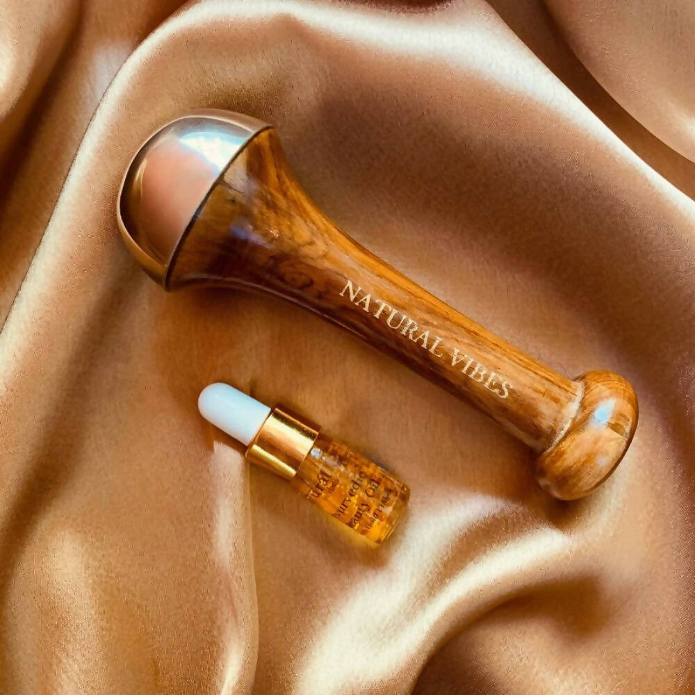 Natural Vibes Kansa Face Massage Wand with Free Gold Beauty Elixir Oil | Grocsy