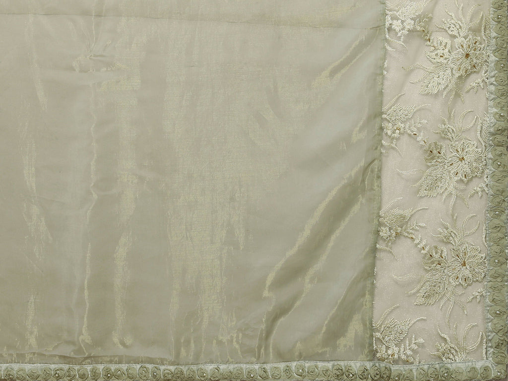 Green Glass Tissue,Net Embroidered Saree With Stitched Blouse - Nimaya Kaksha | Grocsy