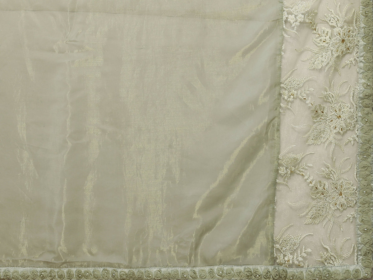 Green Glass Tissue,Net Embroidered Saree With Stitched Blouse - Nimaya Kaksha | Grocsy