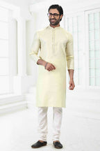 Raivat Ethnic Linen Cotton Thread Work Kurta Pajama In Pista Green Colour | Grocsy