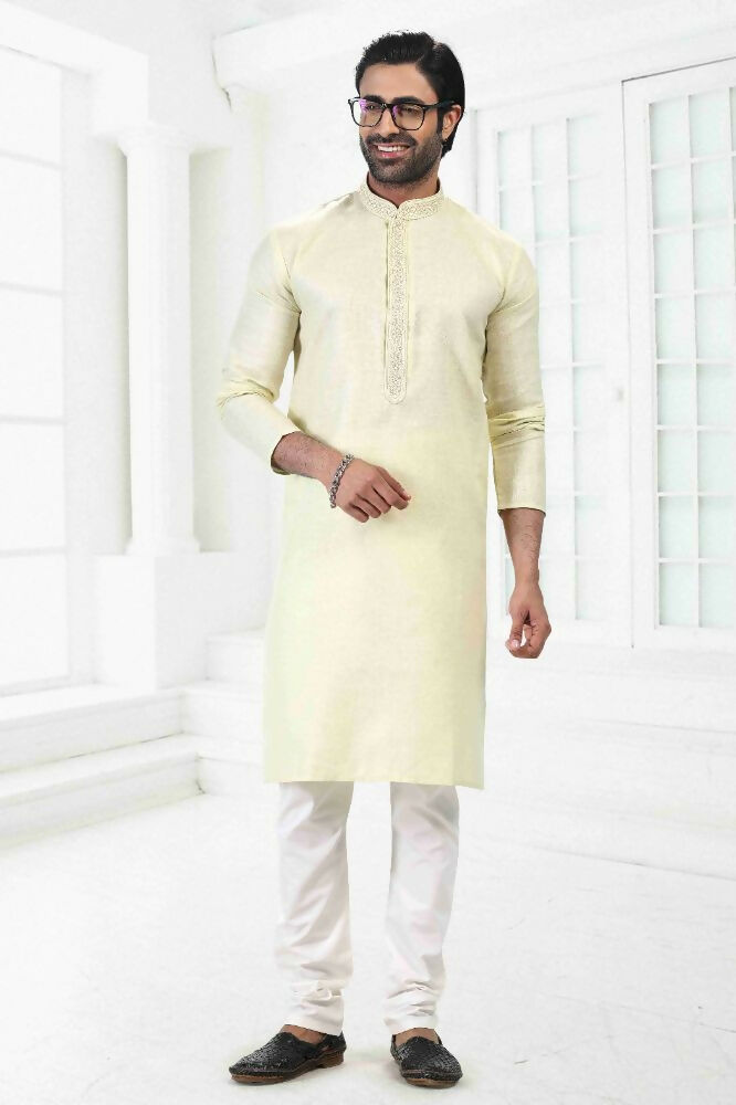 Raivat Ethnic Linen Cotton Thread Work Kurta Pajama In Pista Green Colour | Grocsy