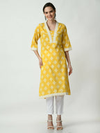 Myshka Women's Yellow Straight Printed Kurta | Grocsy