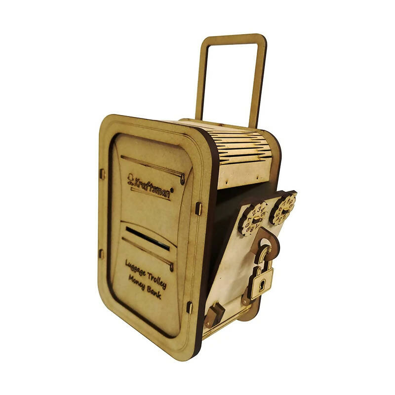 Kraftsman Wooden Money Safe Luggage Trolley Style | Made In India | Grocsy