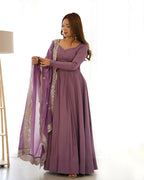 Teeya Creation Mauve Color Pure Roman Silk Chanderi Party Wear Fully Stitched Gown | Grocsy