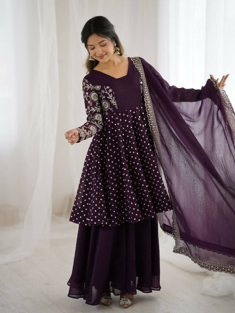 Teeya Creation Violet Color Embroidery Work Wedding Wear Salwar Suit | Grocsy