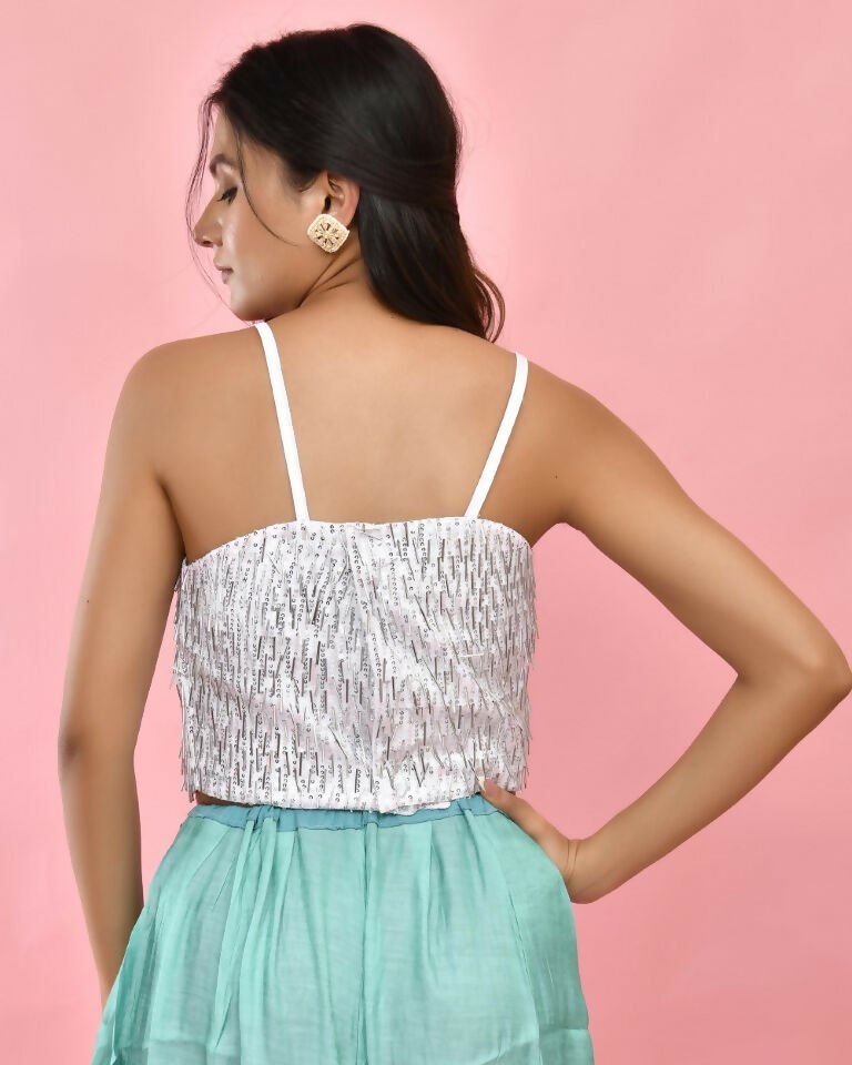Amodini Designer Studio Silver Sequined Strap Padded Blouse | Grocsy