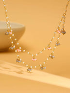 Beaded Pearl Necklace with Grey and Pink Colourful Motifs - Ruby Raang | Grocsy