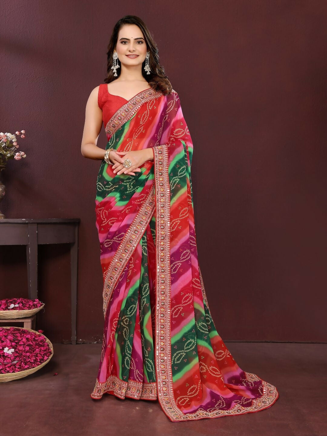 Ai Fashion Multi Georgette Digital Print Party Wear Saree | Grocsy