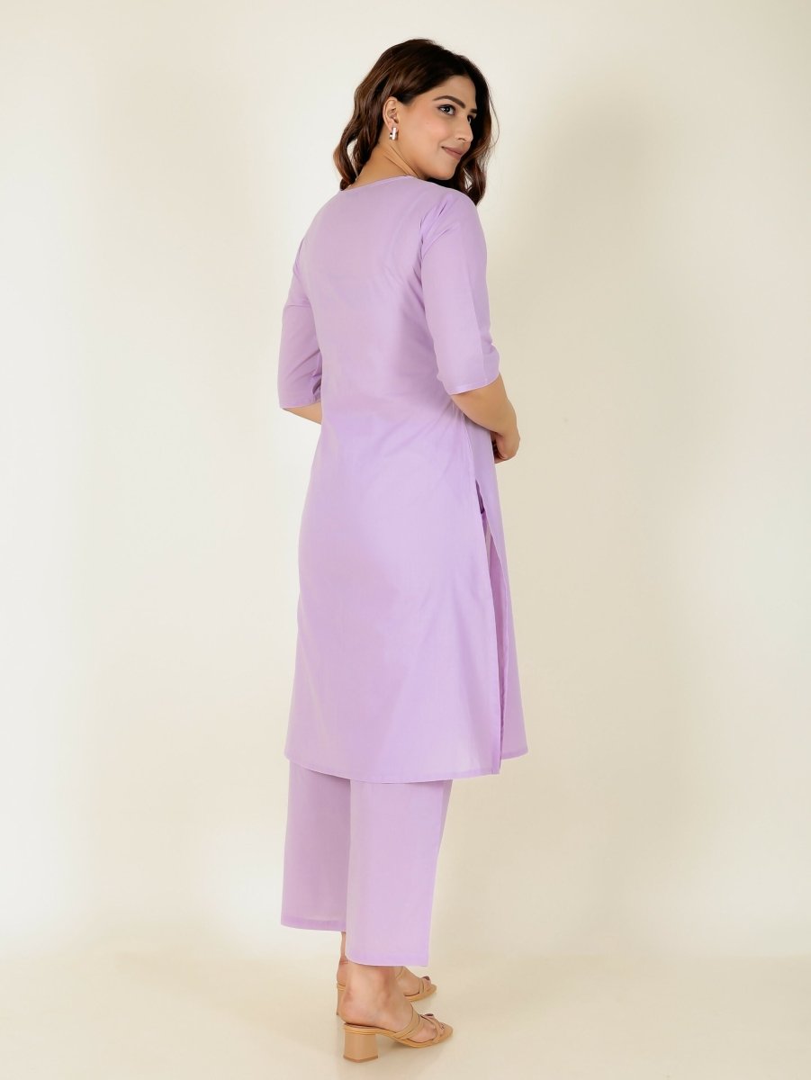 Aramya Pink Soft Cotton Solid Print A-line Kurta Pant Set for Women | Grocsy
