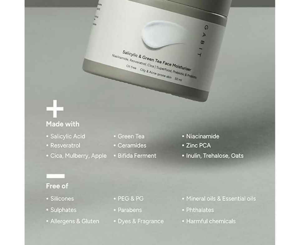 Gabit Salicylic Acid & Green Tea Face Moisturiser For Acne, Blackheads & Open Pores | Grocsy