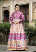 Wedding Designer Purple Soft Dola Silk Anarkali suit with Dupatta - Samanta | Grocsy
