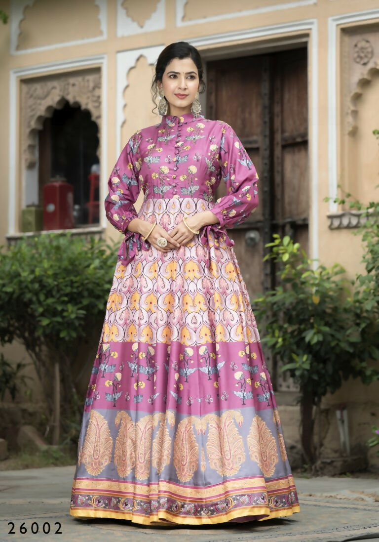 Wedding Designer Purple Soft Dola Silk Anarkali suit with Dupatta - Samanta | Grocsy