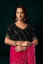 Joban Fashion Rani Pink Net Party Wear Sarees | Grocsy