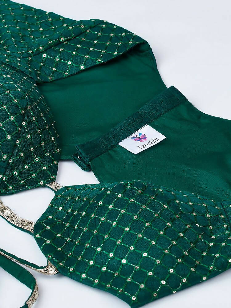 House of Panchhi Green Organza Siroski Stone Work Leheriya Print Lehenga Choli & Dupatta | Grocsy