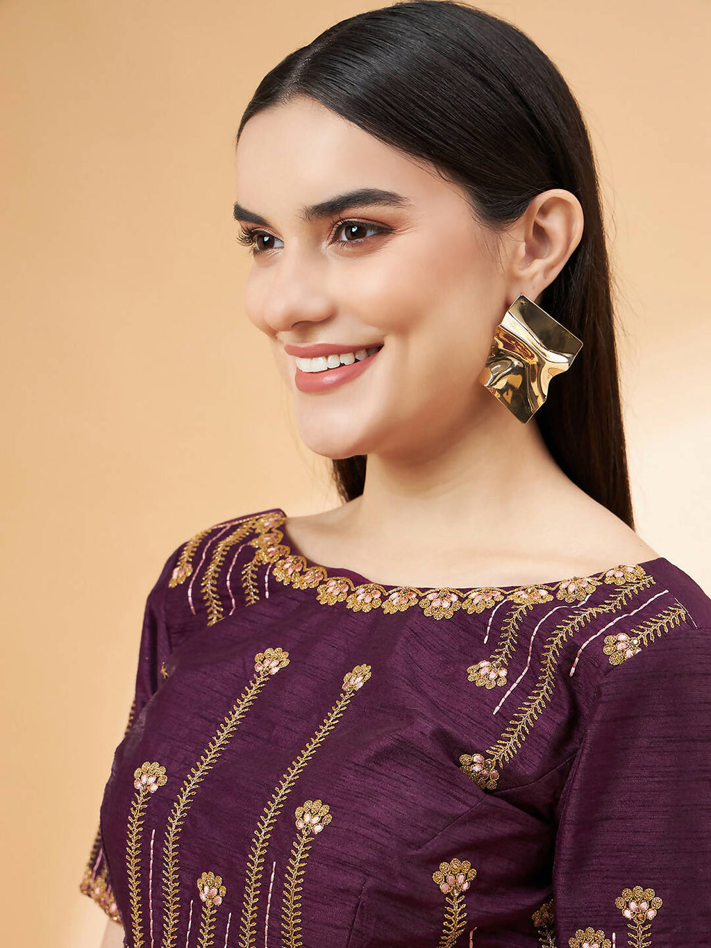 Beige, Purple Tussar Silk Zari, Thread And Cord Embroidery, Laser Cut Applique Saree - Norita Hit Design | Grocsy