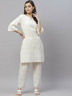Miravan Women's Cotton Printed Embroidery Straight Kurta And Palazzo | Grocsy