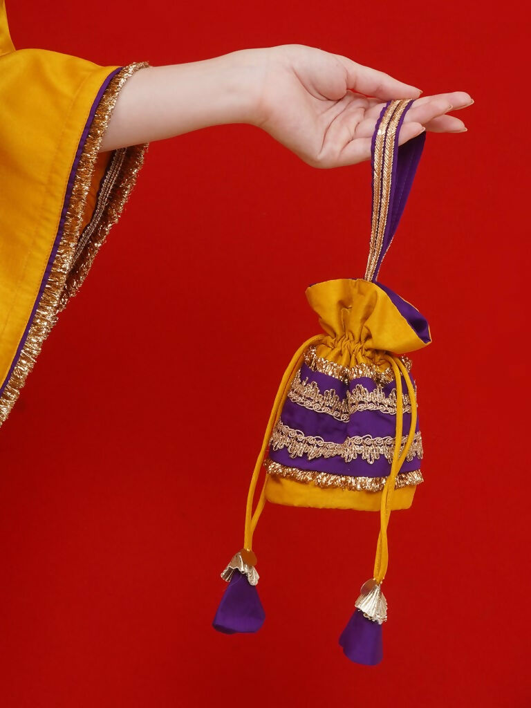 Joban Fashion Yelow Kaftaan Set with ineer and Potli | Grocsy
