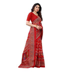 Vamika Printed Jute Silk Red Saree (Rishika Red) | Grocsy