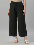Juniper Women's Black Rayon Straight Solid Pant/Slim Pant | Grocsy